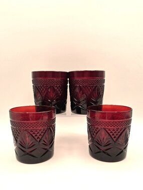 Vintage Cristal D'Arques Durand 4 Ruby Red Old Fashioned Lowball Glasses France